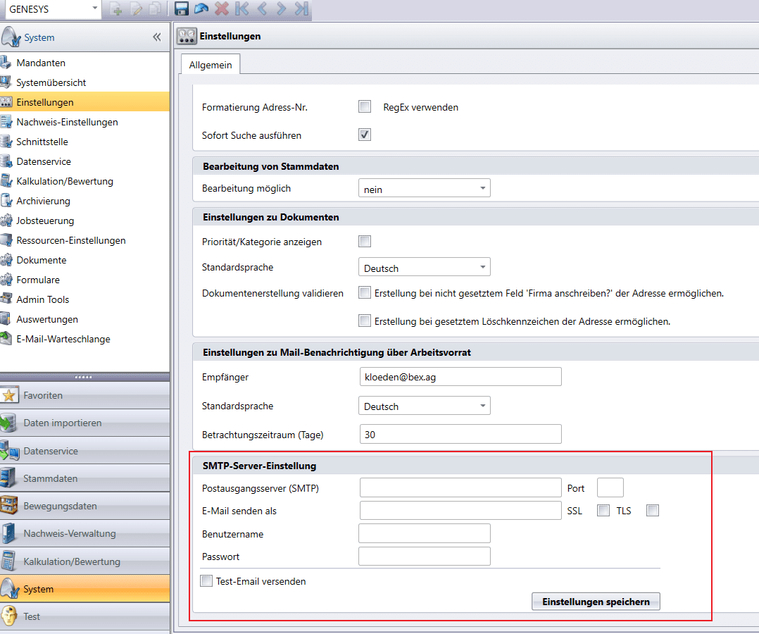 SMTP-Server-Einstellung